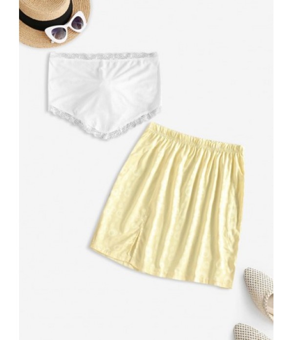 Strapless Back Tie Scarf Top And Skirt T... Strapless Back Tie Scarf Top And Skirt T...
