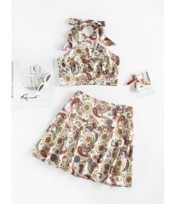 Ethnic Floral Paisley Print Smocked Mini...