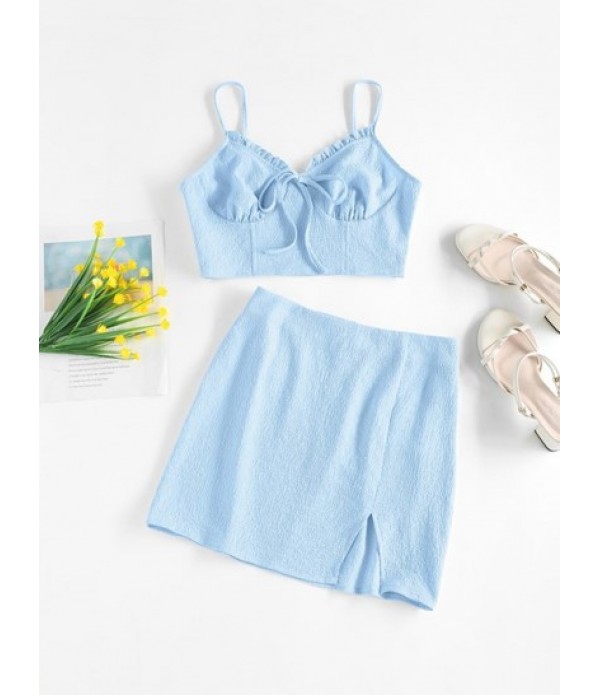 Tie Front Frilled Bustier Front Slit Two... Tie Front Frilled Bustier Front Slit Two...