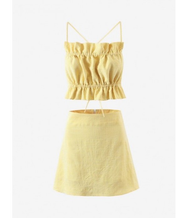 Gingham Ruffle Criss Cross Mini Skirt Se...