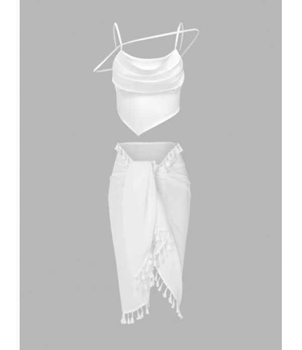 Cowl Neck Strappy Cami Top And Tassels S...