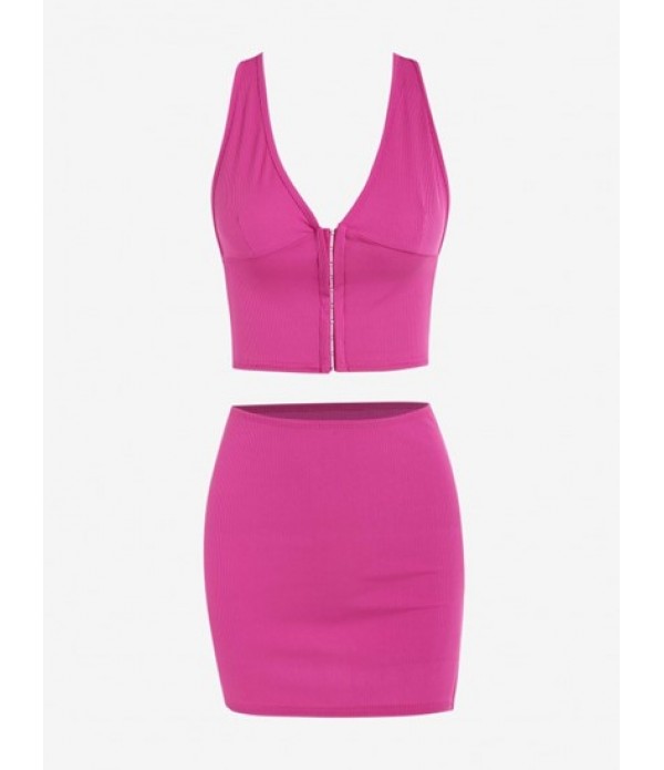 Ribbed Slit Hook Front Racerback Mini Bo...