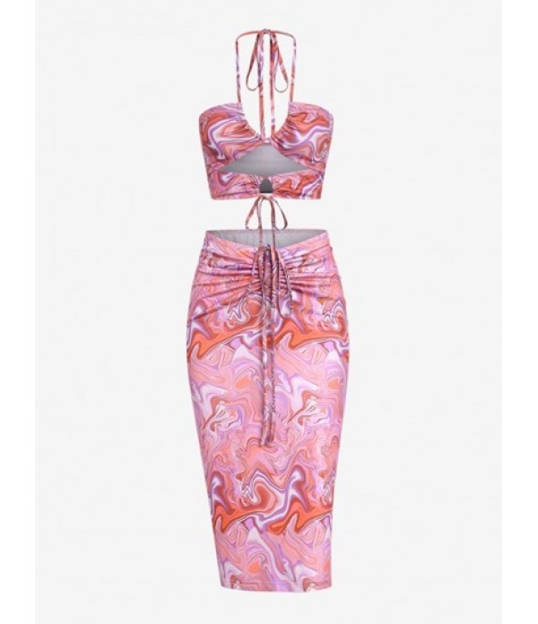 Open Back Cut Out Cinched Psychedelic Sw...