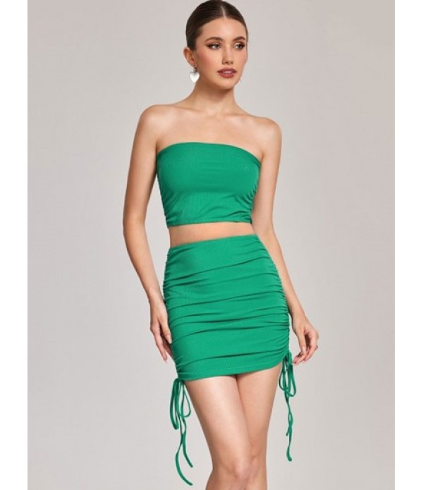 Ribbed Bandeau Cinched Mini Bodycon Skir...