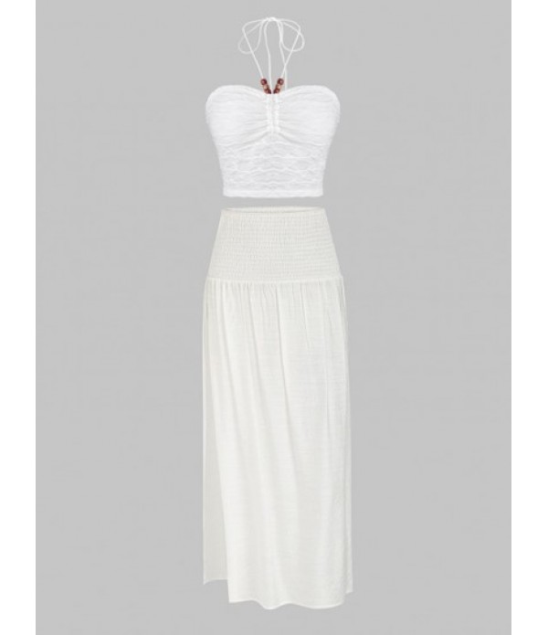 Ruched Beading Halter Textured Tank Top ...