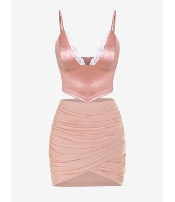 Satin Lace Insert Scarf Hem Camisole And...