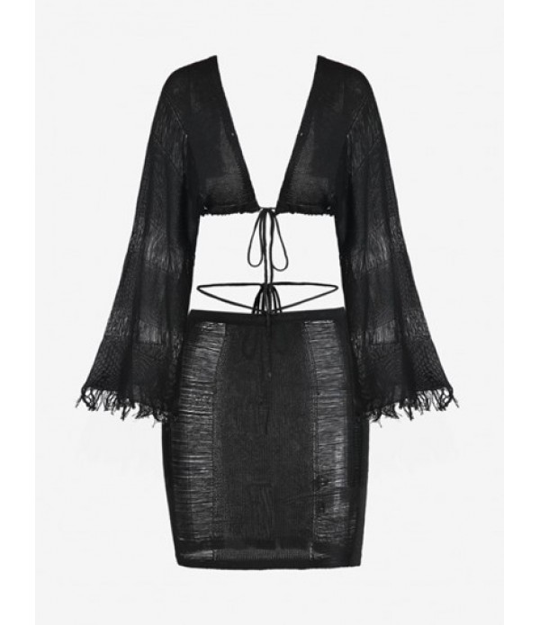 Distressed Strappy Knitted Two Piece Dre...