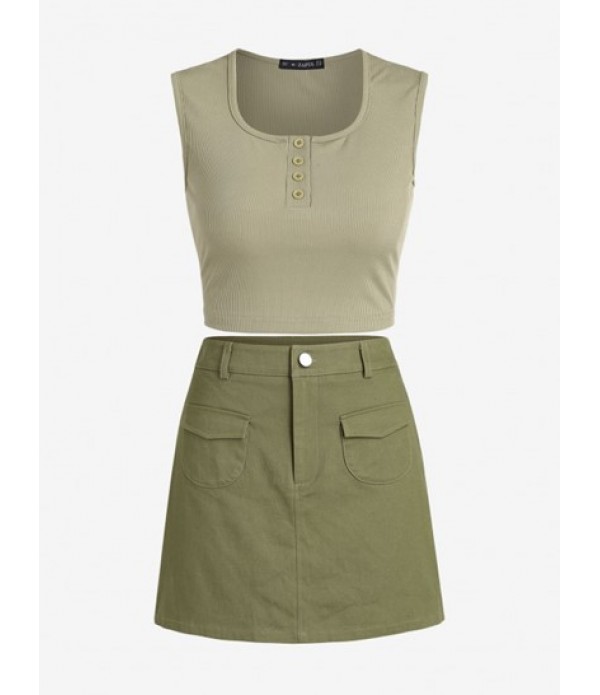 Women's Ribbed Button Placket Crop Tank ... Women's Ribbed Button Placket Crop Tank ...