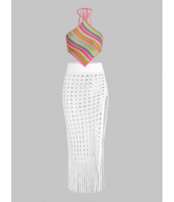 Women's Rainbow Knitted Halter Tie Back ... Women's Rainbow Knitted Halter Tie Back ...