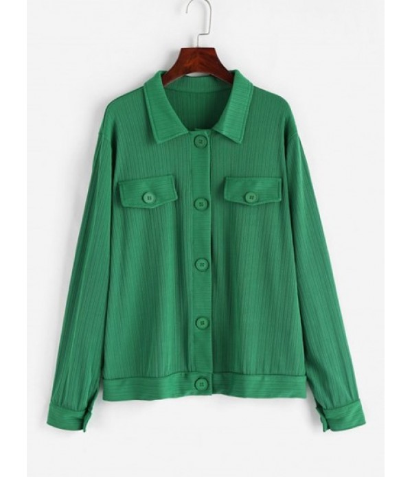 Rib Knit Flap Detail Shacket With Bodycon Skirt Set