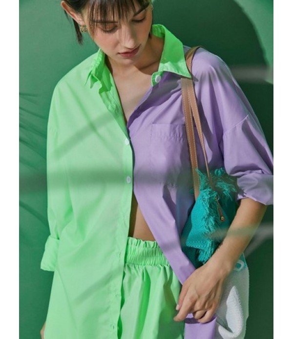 Colorblock High Low Shirt And Pull On Shorts Set
