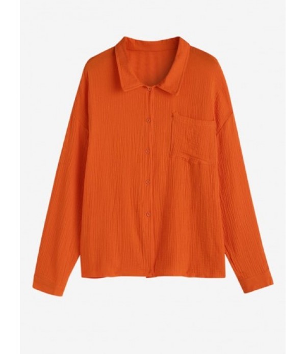 Women's Daily Casual Solid Color Co Ord Two Piece Set Crinkle Button Up Pocket Shirt With Drawstring High Waist Shorts Set
