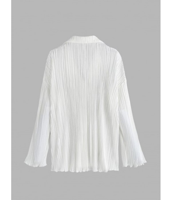 Plisse Pleated Button Up Shirt And Pants Set