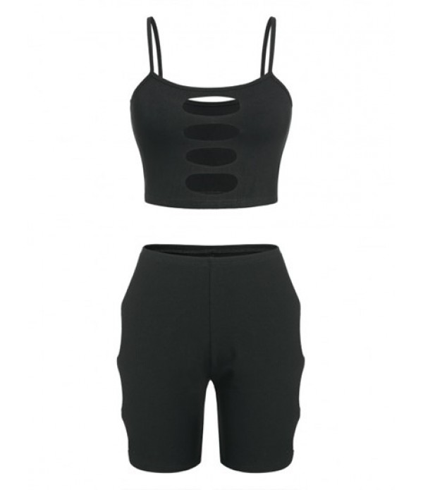 Ribbed Cutout Cami Top And Biker Shorts Set