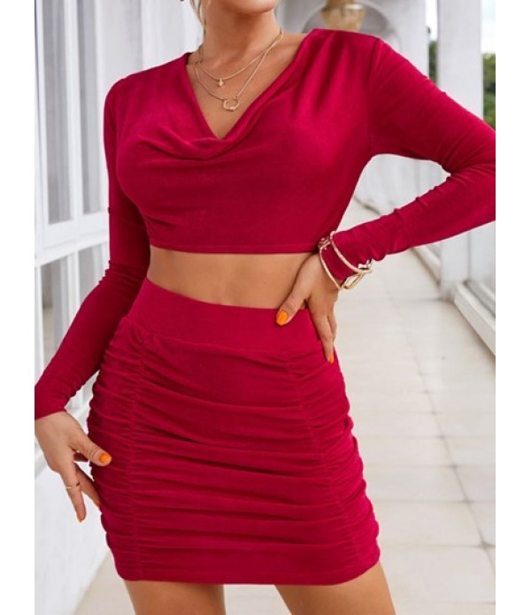Ruched Draped Jersey Two Piece Skirt Set Ruched Draped Jersey Two Piece Skirt Set