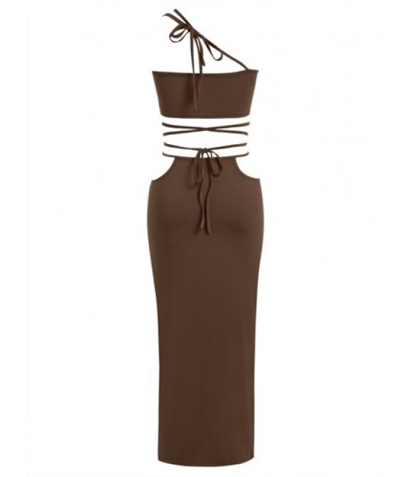 Midriff Flossing Cutout Split Two Piece Skirt Set