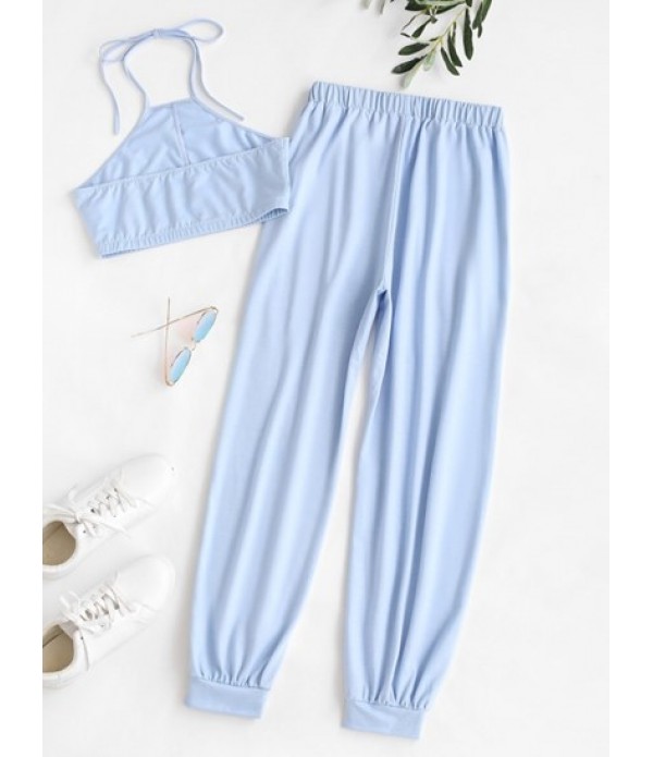 Cropped Halter Top And Jogger Pants Set