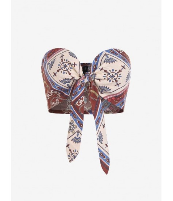Scarf Print Tie Strapless Top And Corduroy Pleated Wide Leg Pants Outfit Scarf Print Tie Strapless Top And Corduroy Pleated Wide Leg Pants Outfit