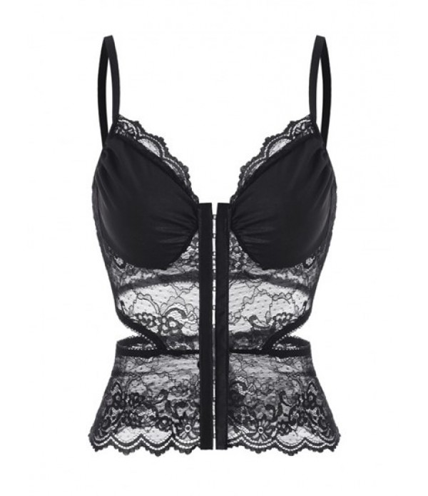 Cut Out Bustier Cami Top With PU Leather Mini Skirt