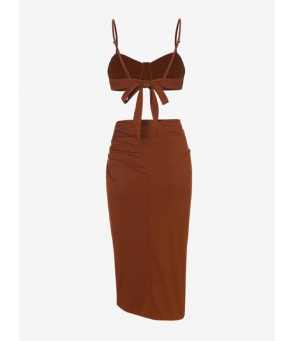 Underwire Bralette And Thigh Slit Twist Skirt Set