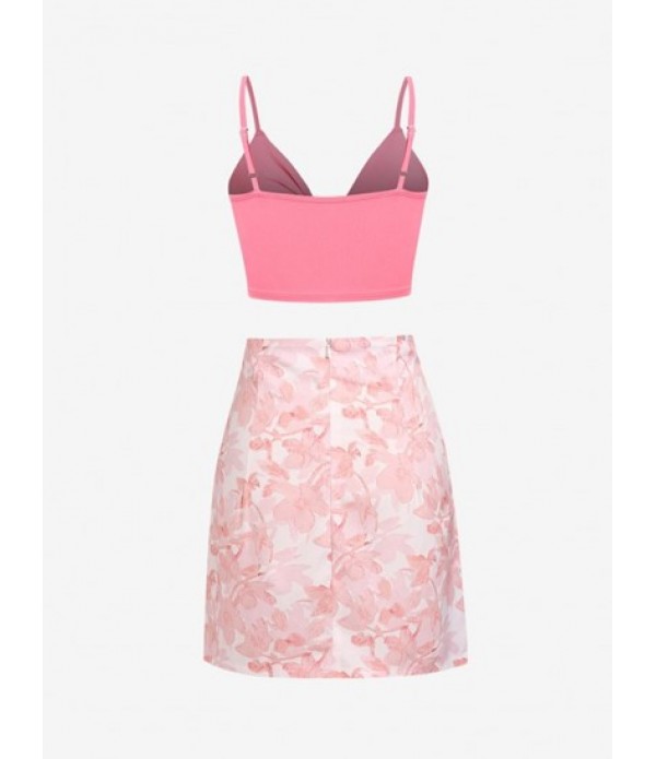 Twist Top And Floral Skirt Set