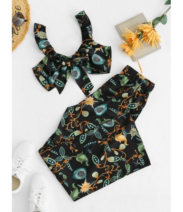 Ruffle Knot Flower Two Piece Palazzo Pants Set Ruffle Knot Flower Two Piece Palazzo Pants Set