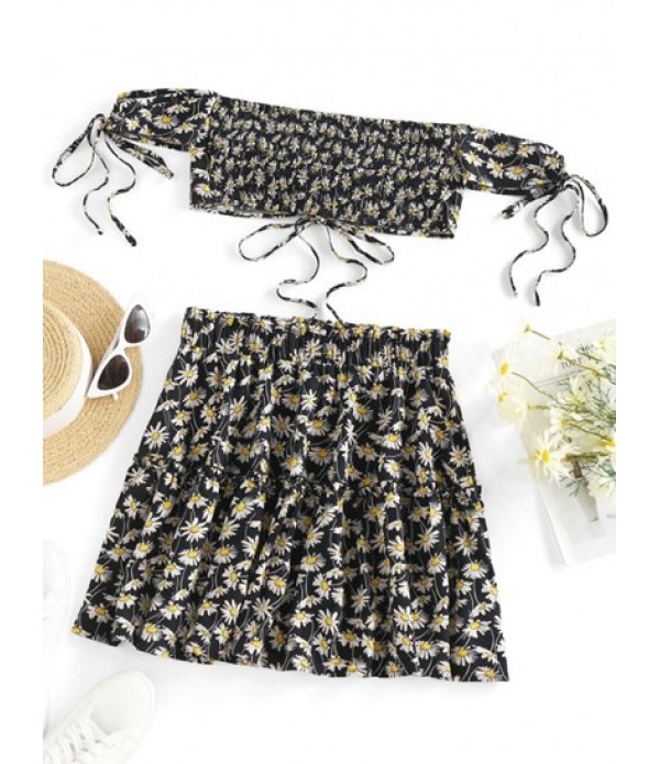 Daisy Floral Tie Off Shoulder Skirt Set