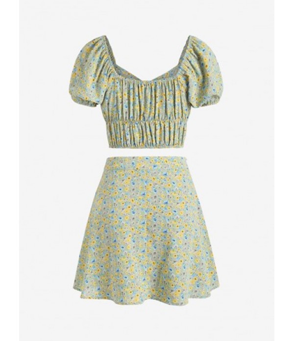 Sweetheart Ditsy Floral Puff Sleeve Two Piece Dress Sweetheart Ditsy Floral Puff Sleeve Two Piece Dress