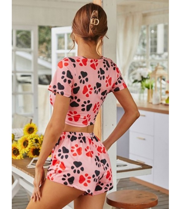 Cropped Animal Claw Print Two Piece Set