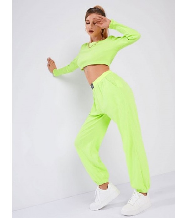 Neon Textured Cropped Jogger Pants Set