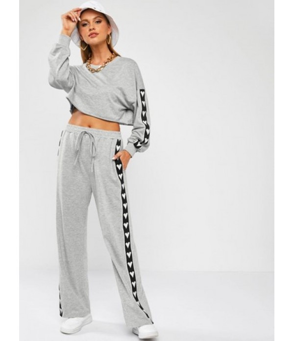 Heart Tape Marled Cropped Sweatshirt And Sweat Pants Set