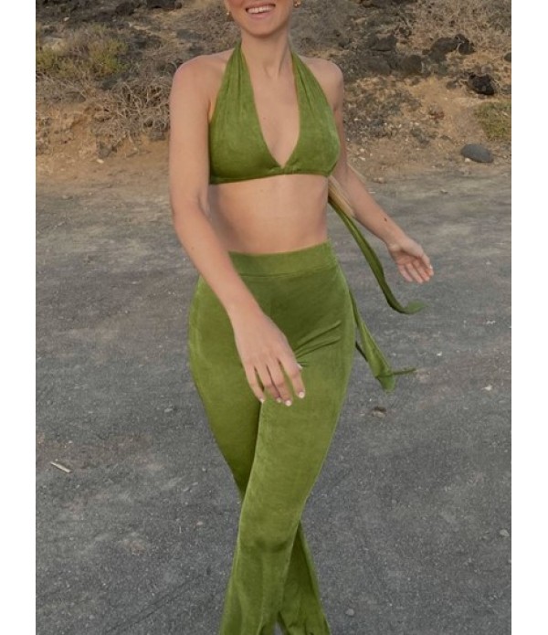 Jersey-knit Midriff Flossing Top And Bootcut Pants Set