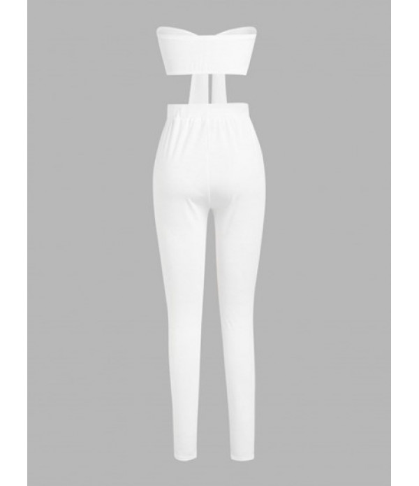 Tie Front Bandeau Top And Skinny Pants Set
