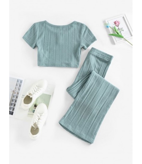 Lounge Button Front Ribbed Pants Set