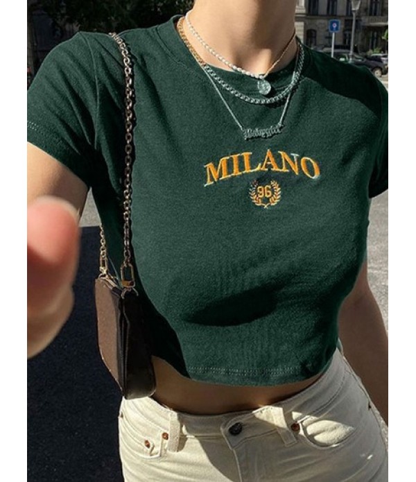 Letter Embroidered T Shirt And LOS ANGELES Graphic Jogger Pants Set