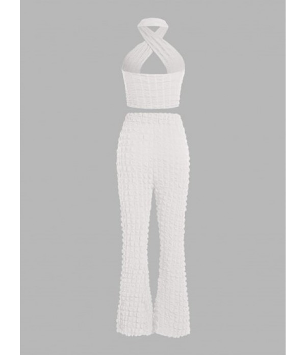 Bubble Textured Halter Flare Pants Set