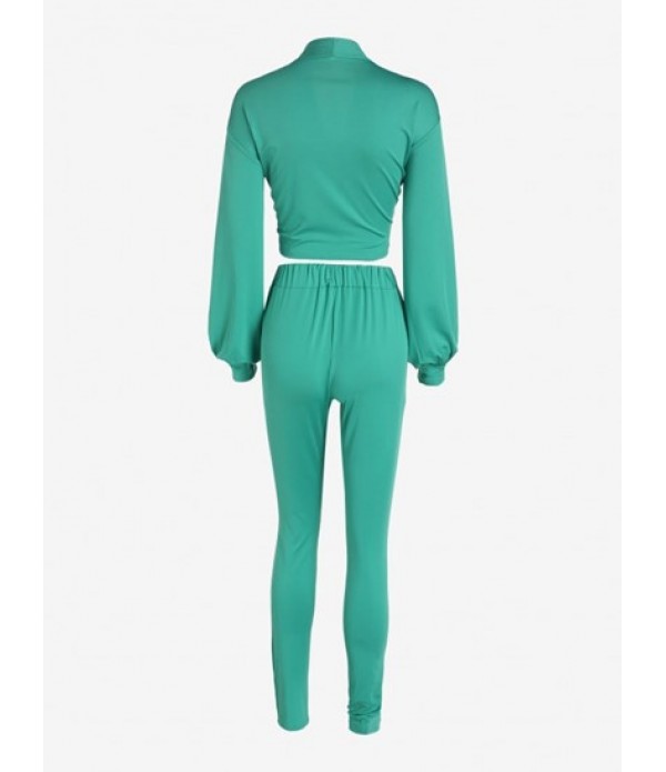 Tied Lantern Sleeve Skinny Pants Set