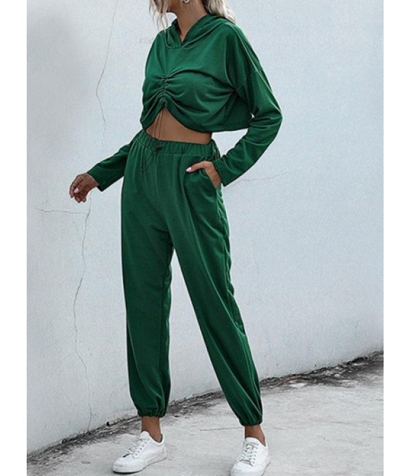 Hooded Drop Shoulder Cinched Jogger Pants Set