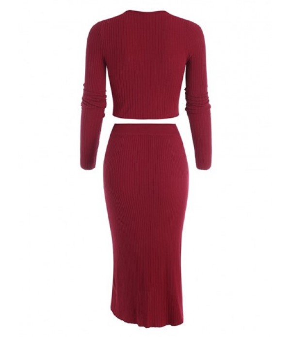 Wide Rib Twist Knit Slinky Two Piece Dress Wide Rib Twist Knit Slinky Two Piece Dress
