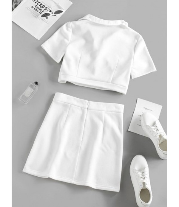 Chest Badge Fleece Lined Top And Skirt Set