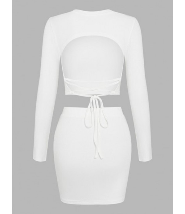 Open Back Lace Up Bodycon Skirt Set