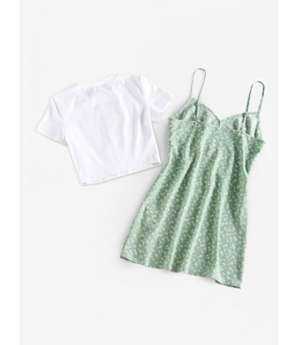 Basic T-shirt And Floral Cami Sundress Set