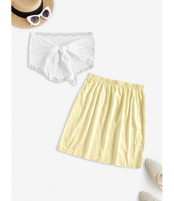 Strapless Back Tie Scarf Top And Skirt Two Piece Set Strapless Back Tie Scarf Top And Skirt Two Piece Set