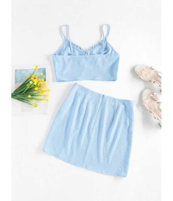 Tie Front Frilled Bustier Front Slit Two Piece Dress Tie Front Frilled Bustier Front Slit Two Piece Dress