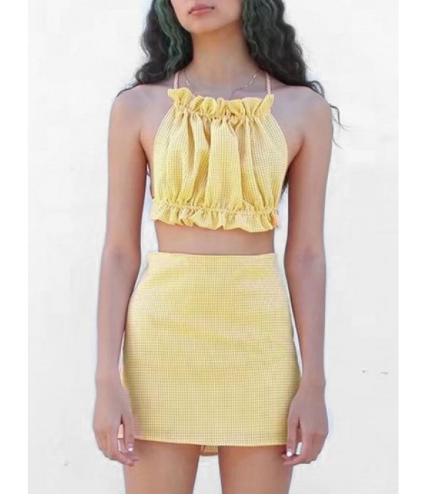 Gingham Ruffle Criss Cross Mini Skirt Set