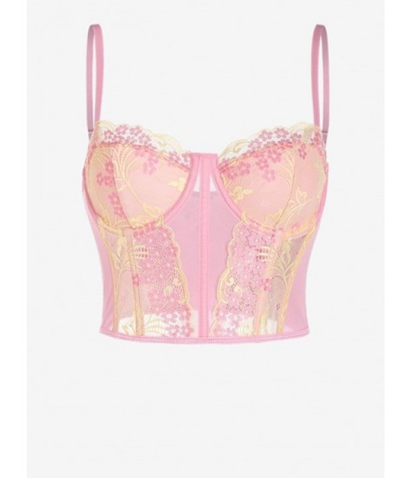 Floral Embroidery See-through Eyelash Lace Corset And Ruched Mesh Overlay Slinky Mini Skirt Set