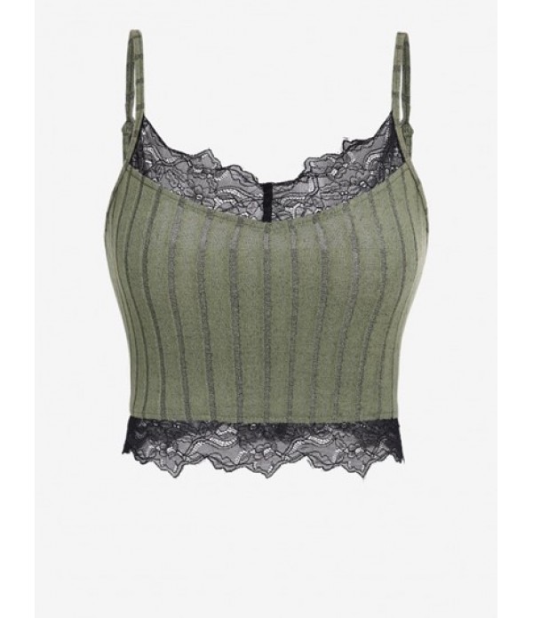 Flocking Ribbed Lace Insert Crop Camisole And Ruched Thigh Split Skirt (High Stretch Fabric) Set