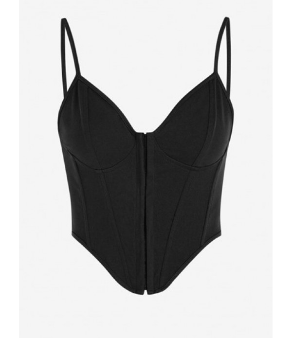 Hook Front Cupped Corset Style Bandage Camisole With Cinched PU Slit Mini Skirt Set