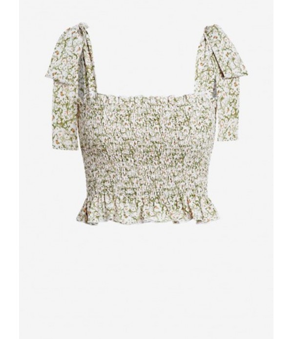 Ditsy Print Tie Shoulder Peplum Tank Top And Ruffle Hem Mini Skirt Set