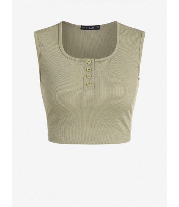 Women's Ribbed Button Placket Crop Tank Top And Zipper Fly Mini Skirt Set Women's Ribbed Button Placket Crop Tank Top And Zipper Fly Mini Skirt Set